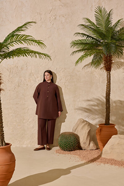 Aker Brown Judge Collar Buttoned Tunic