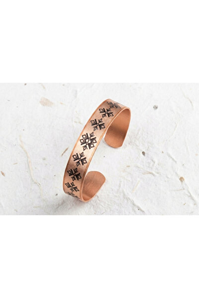 Erol Bakır New Series Copper Snowflake Motif Adjustable Clamp Bracelet
