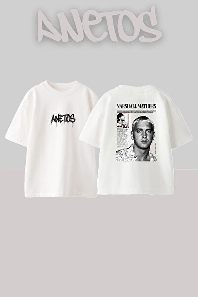 Anetos Μπλουζάκι Marshall Mathers με στάμπα σχεδίου, υπερμεγέθη, λευκό
