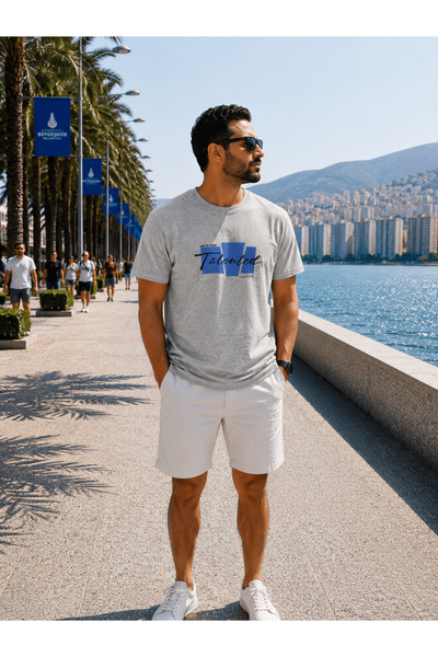 Maccali Tricou gri elastic cu imprimeu text pentru bărbați Talented Writing