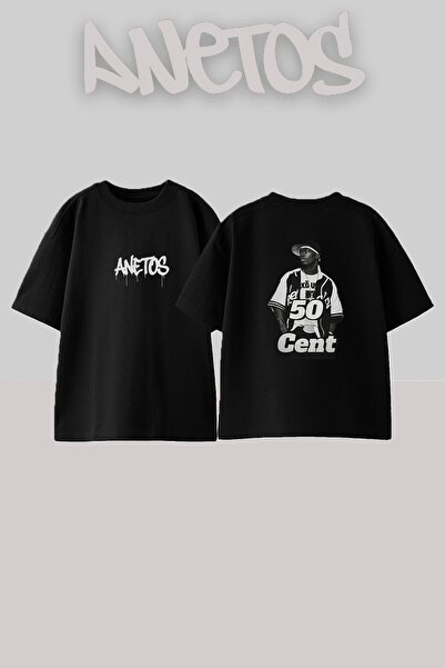 Anetos 50 Cent_77 Dizajn Tiskana Oversize Crna Majica