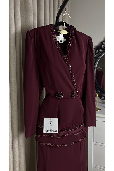 MYGROUP Velvet Evening Dress Burgundy