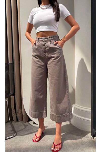 DENİKK Trendy Premium Pleated Wide-Leg Baggy Fit Denim Jean Capri - Trendy Pr...