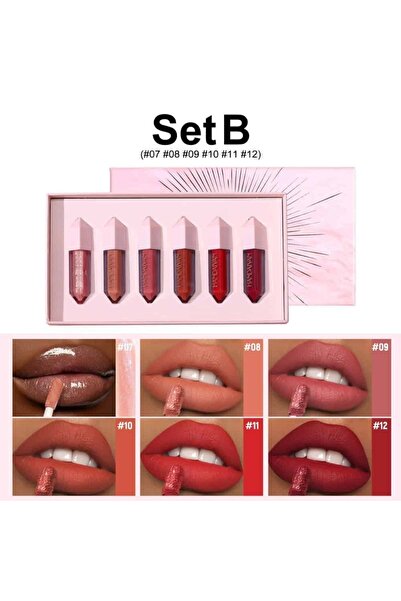 Handaiyan Set 6 Rujuri Lichide Mate 1089 Set B, High Pigment, Rezistență Înde...