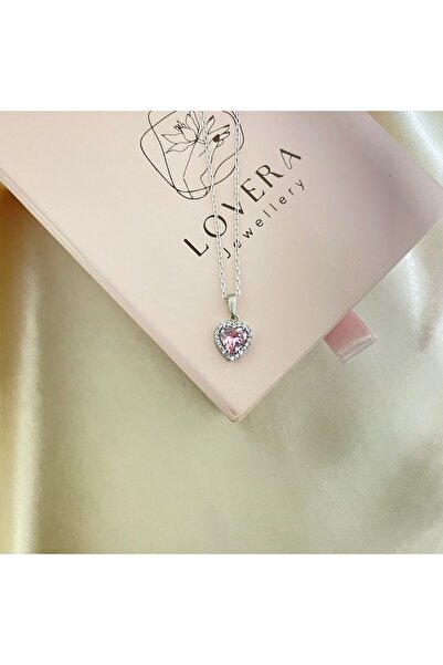 Lovera Jewellery 925 Ayar Gümüş Sertifikalı Pembe Taşlı Pırlanta Montürlü Kal...