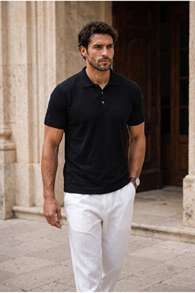 Valiberta Newman Regular Fit Buttoned Polo Collar Viscose Knitwear Men's T-Sh...