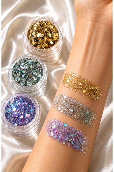 MAQYA KOZMETİK Face and Body Glitter Gel Sim Set of 3 |   Holographic Henna W...