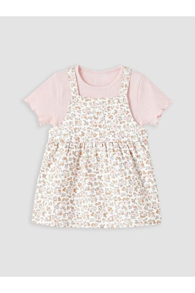 LC Waikiki Floral Patterned Baby Girl Salopet Dress Set