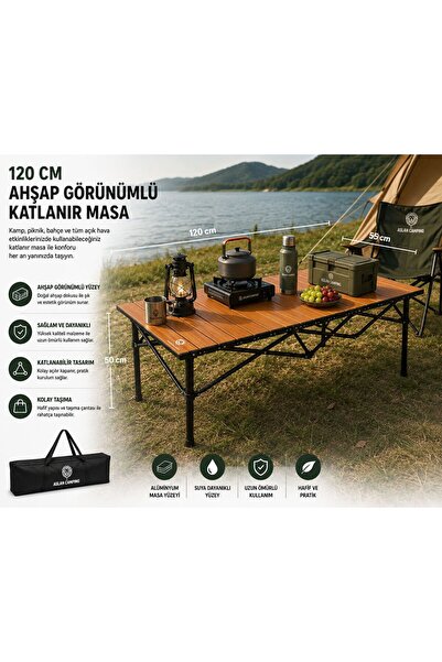 AslanCamping 120x55x50 cm Katlanır Kamp ve Piknik Masası – Hafif, Dayanıklı v...