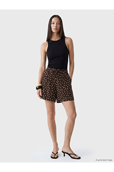 LC Waikiki Brown Polka Dot Women's Shorts with Elastic Waist and Laces