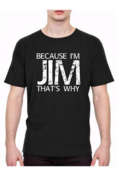 LİNA06 تي شيرت رجالي ناعم بأكمام قصيرة مطبوع عليه "Because I Am Jim" بخط جريء...