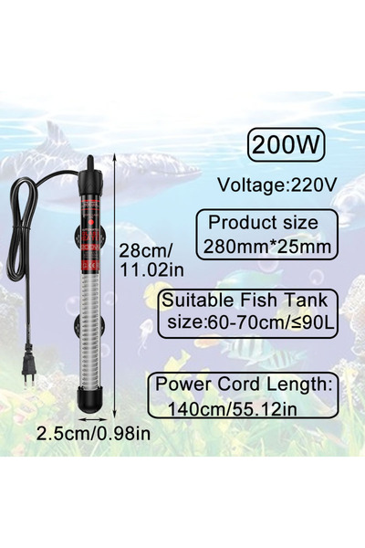 Choice 200W Aquarium Submersible Heater Fish Tank Water Heating Rod Constant ...
