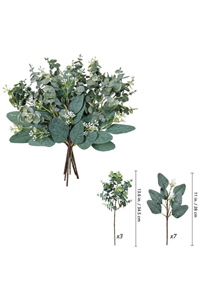 Choice 10pcs 02 10 Pcs Mixed Artificial Eucalyptus Leaves Bulk with Stems Vas...