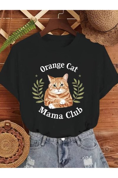 23 nisan Women'S Short-Sleeve T-Shirt - Featuring a Design, Made from Breathable Fabric, Machine Washable, Regular Fit Round Neck T-Shirt, Perfect for Casual Wear And Cat Lovers, Semi-Transparent Material