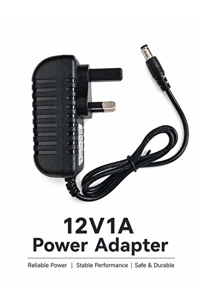 POWER 12V 1A Adapter Charger with 5.5mm x 2.5mm DC Pin | UK 3-Pin AC/DC Adapt...