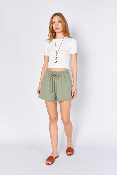 TENA Women's Khaki Elastic Waist Tasseled Short Shorts