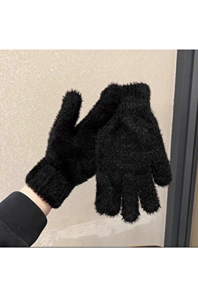 Choice One Size Black Winter Mink Velvet Gloves Universal Five Finger Gloves ...