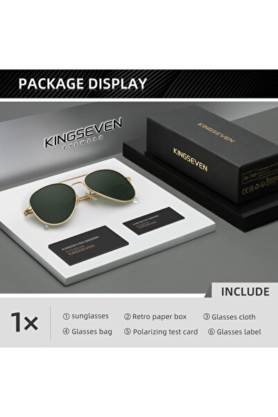 choice2 نظارات شمسية Golden GreenG15 KINGSEVEN للرجال، مستقطبة، بإطار رفيع من...