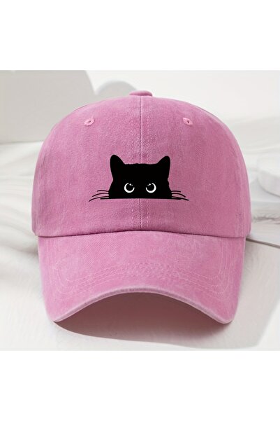 Choice3 Adjustable Pink Cute cat print vintage washed baseball cap for men an...