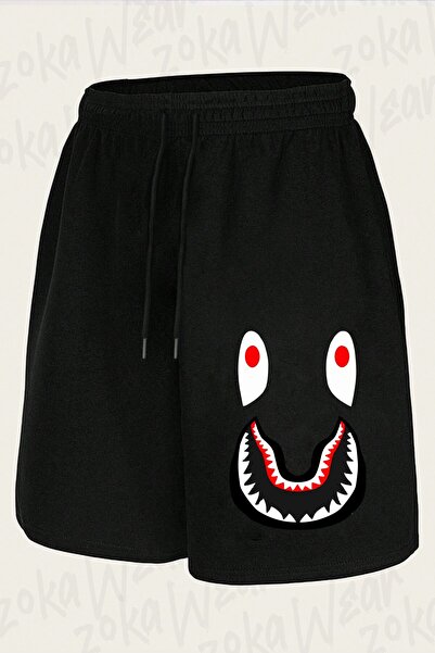 ZOKAWEAR Unisex Bape Shark Smiling Face Design Printed Shorts