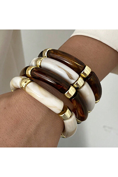 Choice AYA6684801 4 Pcs Bamboo Tube Resin Bracelet Set For Women Acrylic Curv...