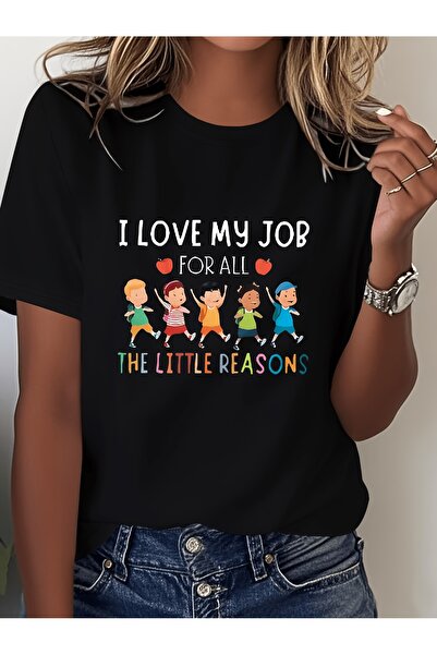 23 nisan تي شيرت I LOVE MY JOB Five Print، قميص كاجوال بأكمام قصيرة وياقة دائ...