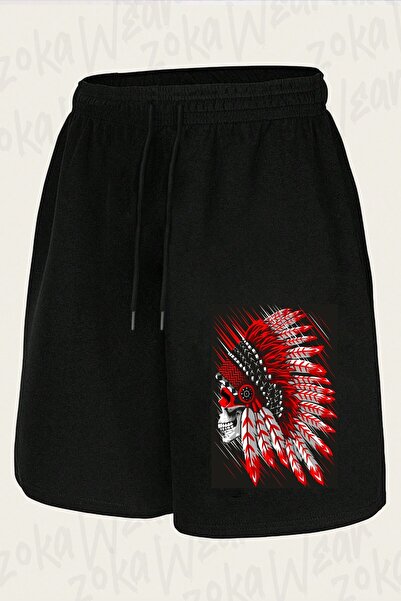 ZOKAWEAR Unisex Indian Chief Skull Design Printed Shorts