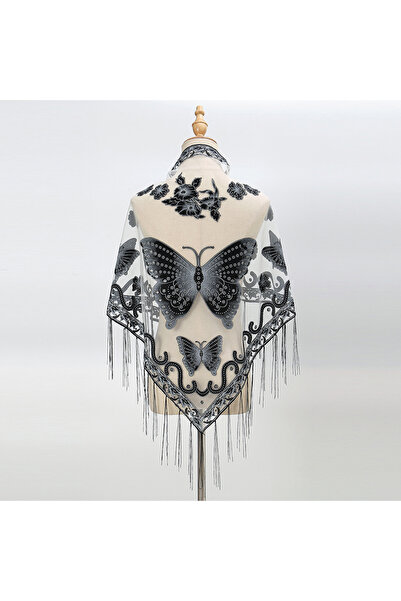 Choice8 12 Printed Butterfly Lace Scarf Triangle Tassel Shawl Elegant Ladies ...