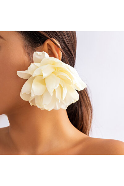 Choice3 Off White Ingemark Exaggerated Large Fluffy Fabric Flower Stud Earrin...
