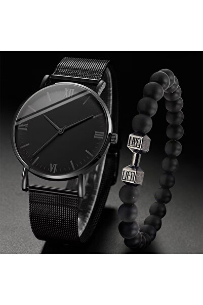 Choice 2PCS Set 2PCS Men's Watch Fashion Roma Quartz Watches Steel Mesh Band ...
