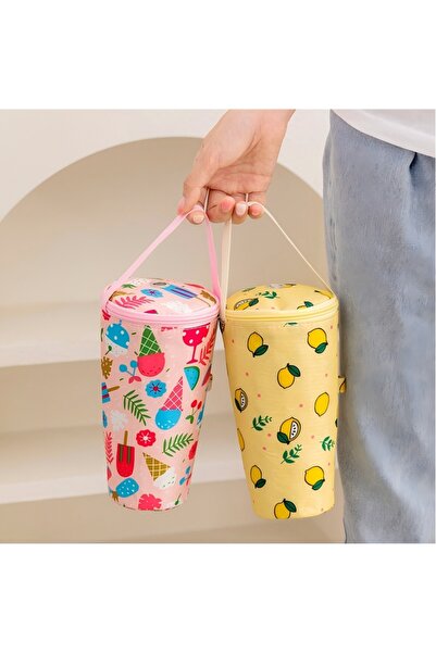 Choice1 Yellow and Pink Portable Milk Tea Tote Bag Heat Preservation Bag Carr...