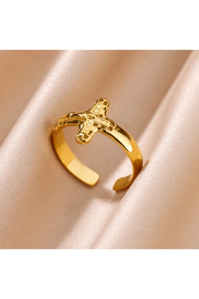Choice12 resizable JZ2843G-2 Stainless Steel Cross Rings for Women Vintage Go...