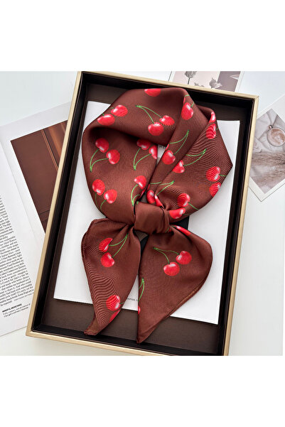 Choice 70x70CM FJ711-15-1 Luxury Square Satin Scarf Women Cute Fruit Cherry P...