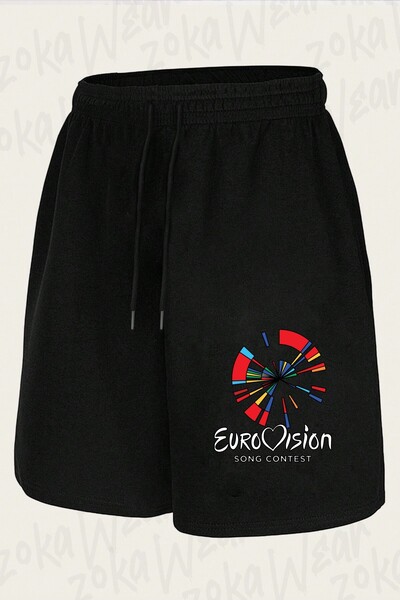 ZOKAWEAR شورت مطبوع بتصميم مسابقة الأغاني يورو فيجن للجنسين