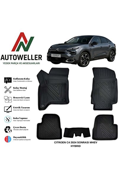 AutoWeller Citroen C4 2024 Sonrası Havuzlu Oto MHEV Havuzlu 3D TPE Oto Paspas...