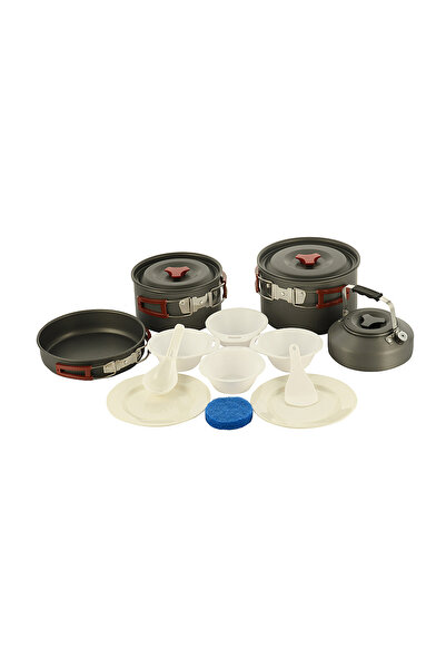 M-TAC Set vase camping, M-Tac, 13 piese, Aluminiu, Negru/Bej