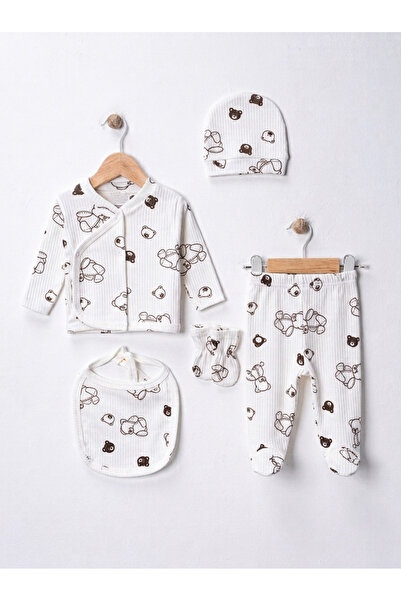 Noone 5 Piece Hospital Discharge Set Teddy Bear Patterned 100% Cotton Newborn...