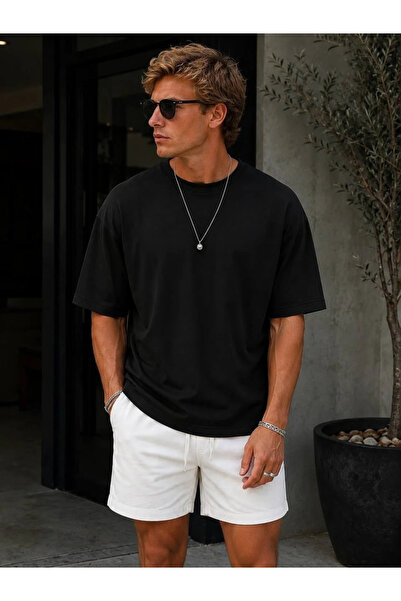 MADZEYMODA Ανδρικό μπλουζάκι Oversize με λαιμόκοψη Oysh από ύφασμα μαύρο LS-3...