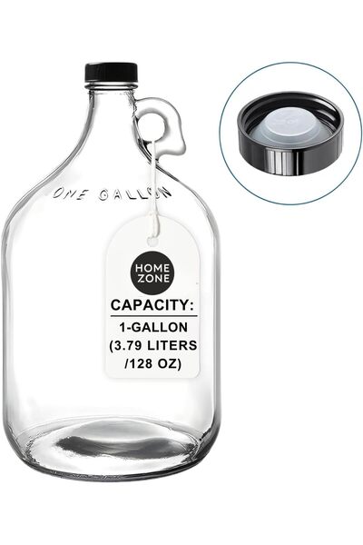 Home Zone 1 Gallon Glass Jug, Large 128 oz Fermentation Jug with Polyseal Lid...