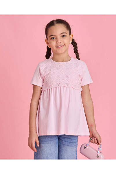 REDTAG Girls Pink Schiffly Jersey Top