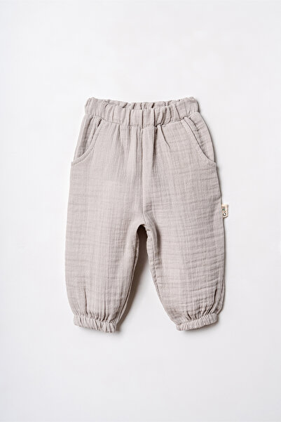 Mini Cotton Organic Muslin Fabric Baby Pants with Elastic Cuffs and Waist, Wi...