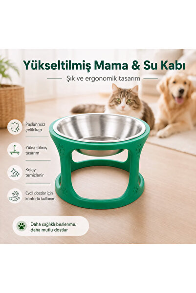 Arvina Atelier Yükseltilmiş Mama ve Su Kabı | Paslanmaz Çelik Kaplı Kedi Köpe...