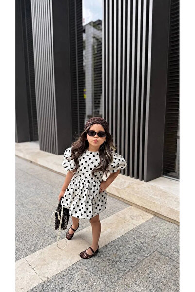 Little Ya Ya Love Girl's Black and White Polka Dot Pattern Back Detail Mini P...