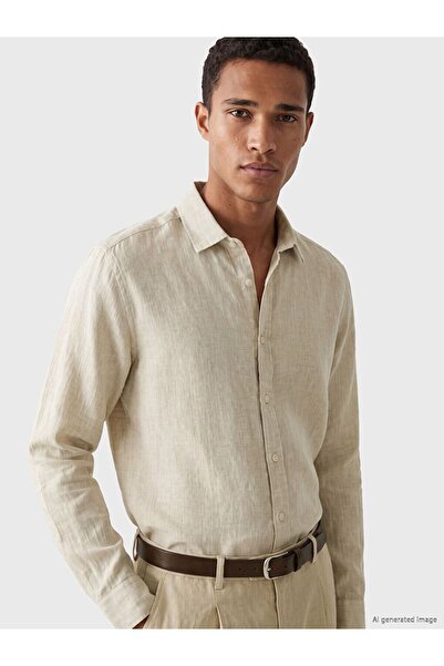 LC Waikiki Lcw Vision Beige Regular Fit 100% Linen Men's Shirt