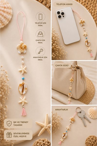 Liora De Mar Turtle Seashell Phone Strap Beaded Phone Charm Bag Ornament Keychain