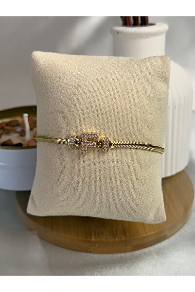 ANKA JEWELLRY F Letter Detail Zircon Stone Women's Steel Bracelet