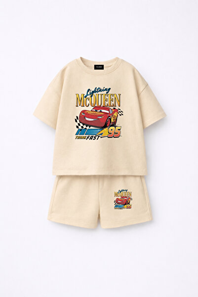 fasardi Cars Cars Lightning Mcqueen Printed Oversize 100% Cotton T-Shirt Shor...