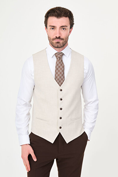Mcr Straight Slim Fit Classic Men's Vest Beige - 40962.26Y