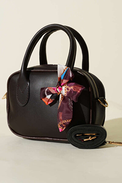 Morlex Coffee Mini Hand & Shoulder Bag – Faux Leather with Scarf Detail