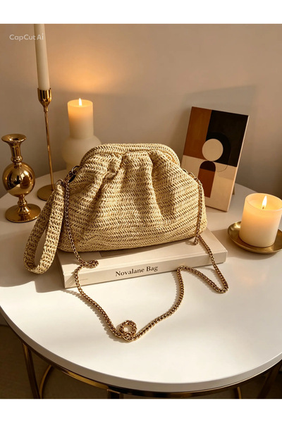 NOVALANE BAG Zincir Askılı Hasır Clutch El & Omuz Çantası